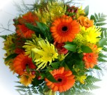 Florists Cape Town -send a mixed bunch of bright orange and yellow flowers in gift wrap - Click to enlarge